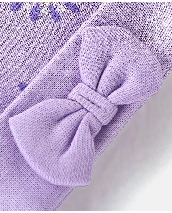 Babyhug 100% Cotton Cap Floral Printed with Bow Applique - Purple