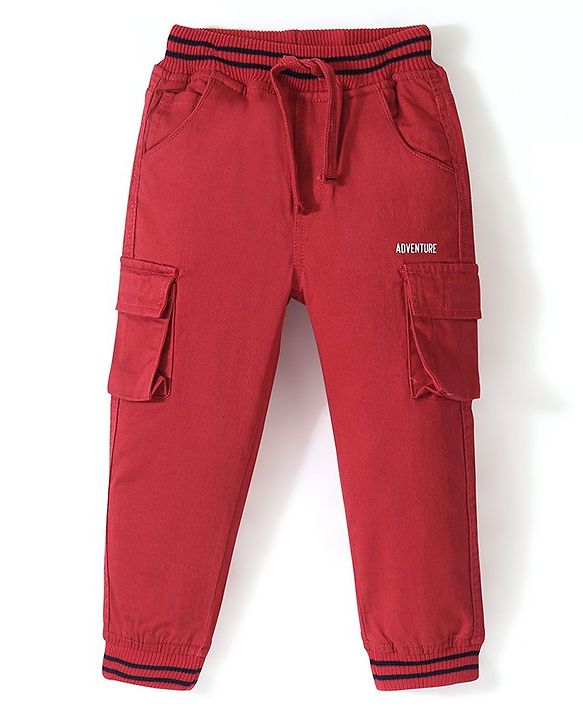 Babyhug Cotton Spandex Full Length Jogger - Red