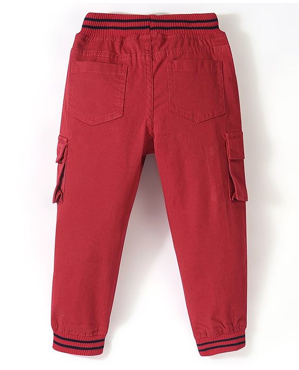 Babyhug Cotton Spandex Full Length Jogger - Red