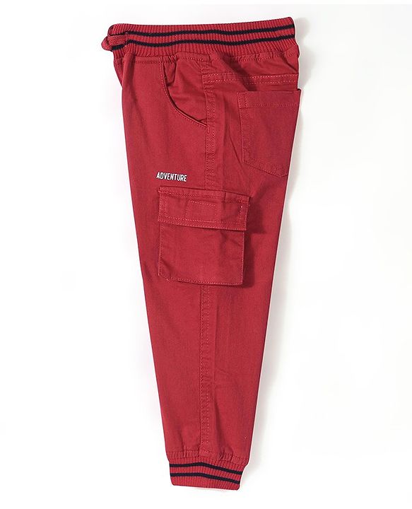 Babyhug Cotton Spandex Full Length Jogger - Red
