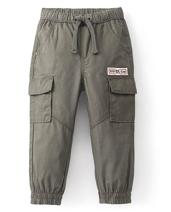 Babyhug Cotton Woven Full Length Solid Trouser - Olive Grey