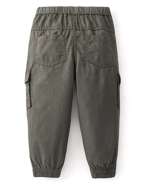 Babyhug Cotton Woven Full Length Solid Trouser - Olive Grey