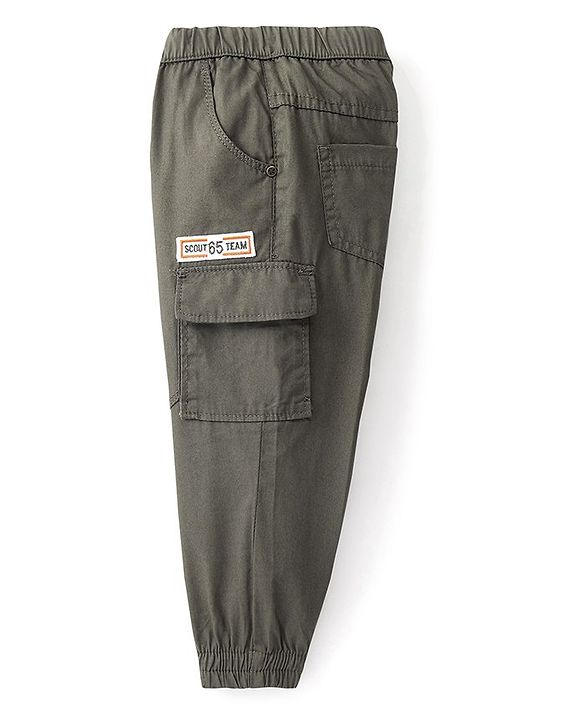 Babyhug Cotton Woven Full Length Solid Trouser - Olive Grey