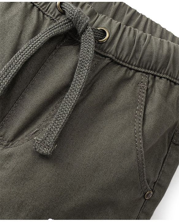 Babyhug Cotton Woven Full Length Solid Trouser - Olive Grey