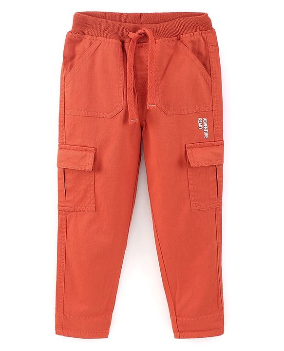 Babyhug Cotton Spandex Full Length Stretchable Trouser Adventure Ready Print - Red