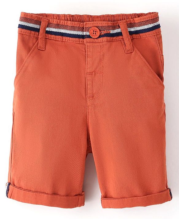 Babyhug Cotton Spandex Knee Length Stretchable Shorts Solid Colour - Orange