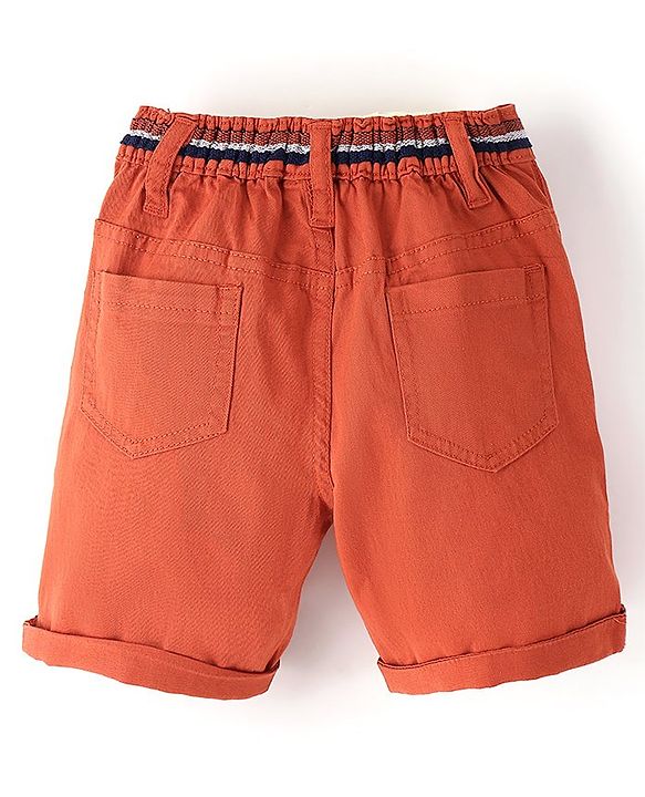 Babyhug Cotton Spandex Knee Length Stretchable Shorts Solid Colour - Orange