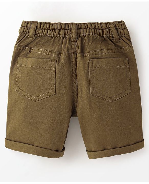 Babyhug Cotton Spandex Knee Length Stretchable Shorts Varsity B Team Patch - Khaki
