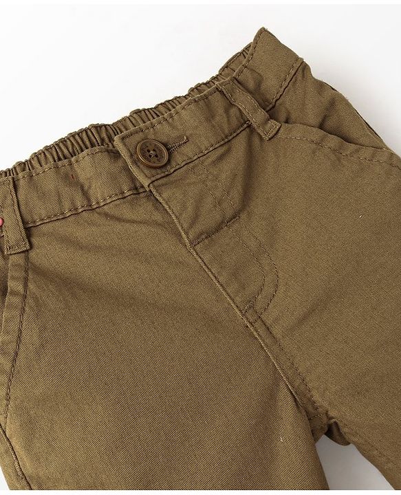 Babyhug Cotton Spandex Knee Length Stretchable Shorts Varsity B Team Patch - Khaki