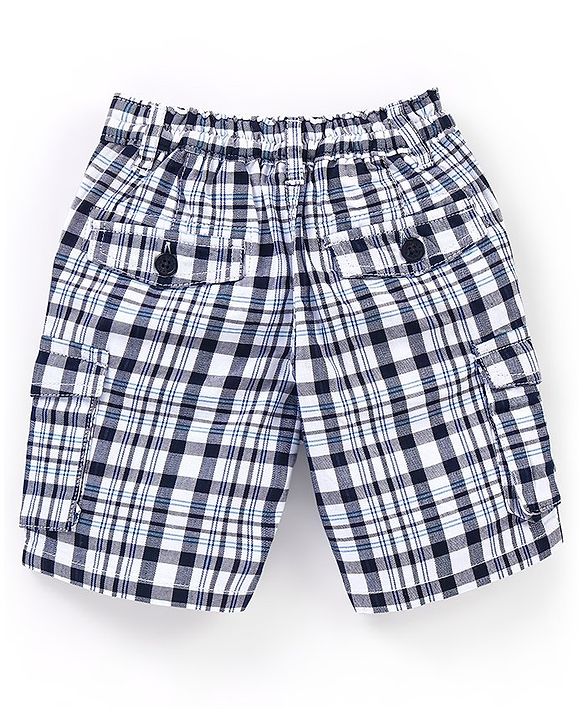 Babyhug 100% Cotton Woven Knee Length Checked Stretchable Bermuda - Blue
