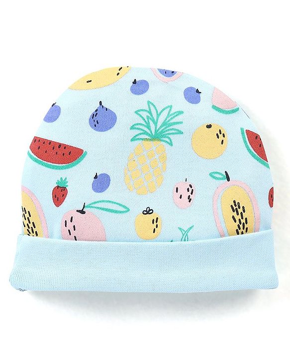 Babyhug 100% Cotton Cap Fruit Printed with Bow Applique - Blue