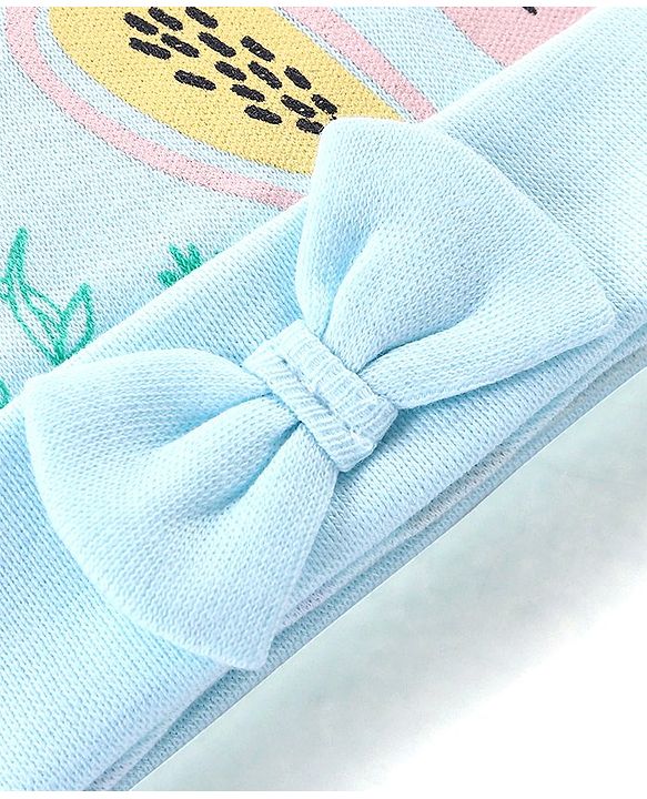 Babyhug 100% Cotton Cap Fruit Printed with Bow Applique - Blue