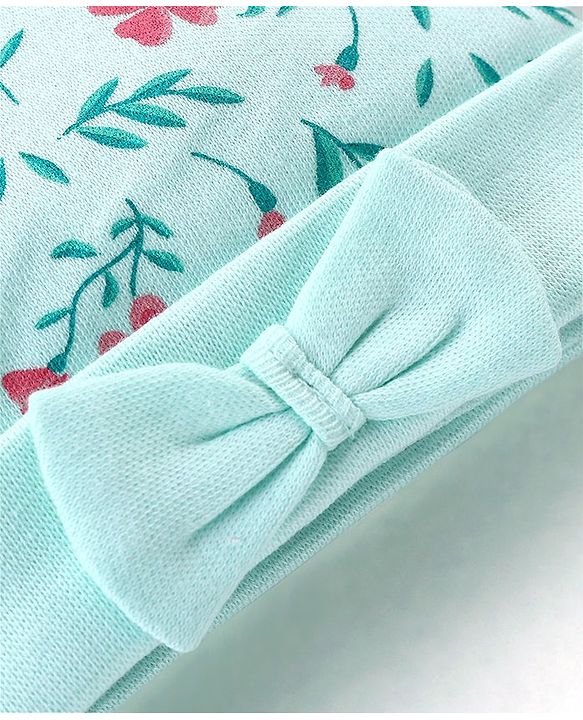 Babyhug 100% Cotton Cap Floral Printed with Bow Applique - Blue