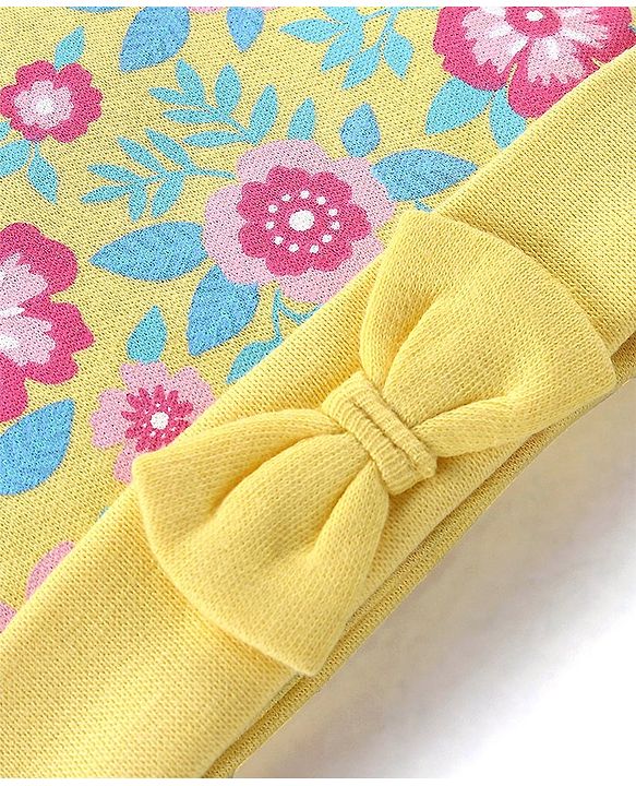 Babyhug 100% Cotton Cap Floral Printed with Bow Applique - Yellow