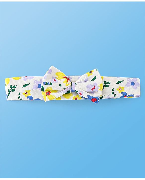 Babyhug 100% Cotton Frill Sleeves Tee With With Headband & Butterfly Graphics- Off White