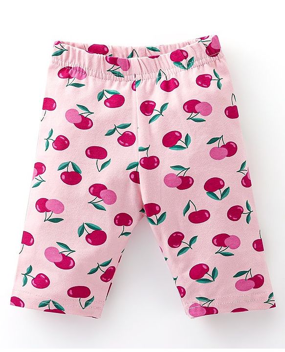 Babyhug Cotton Knit Three Fourth Leggings Polka Dots & Cherry Print Pack of 3 - Pink & Black