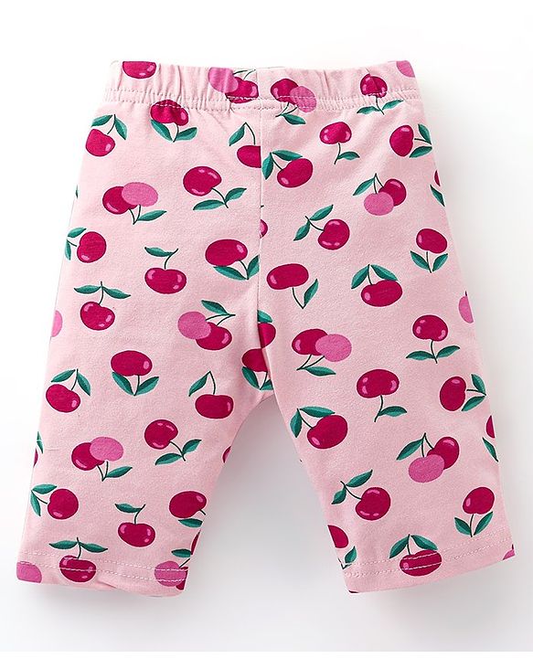 Babyhug Cotton Knit Three Fourth Leggings Polka Dots & Cherry Print Pack of 3 - Pink & Black
