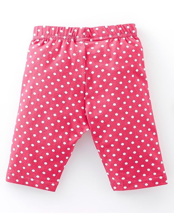 Babyhug Cotton Knit Three Fourth Leggings Polka Dots & Cherry Print Pack of 3 - Pink & Black