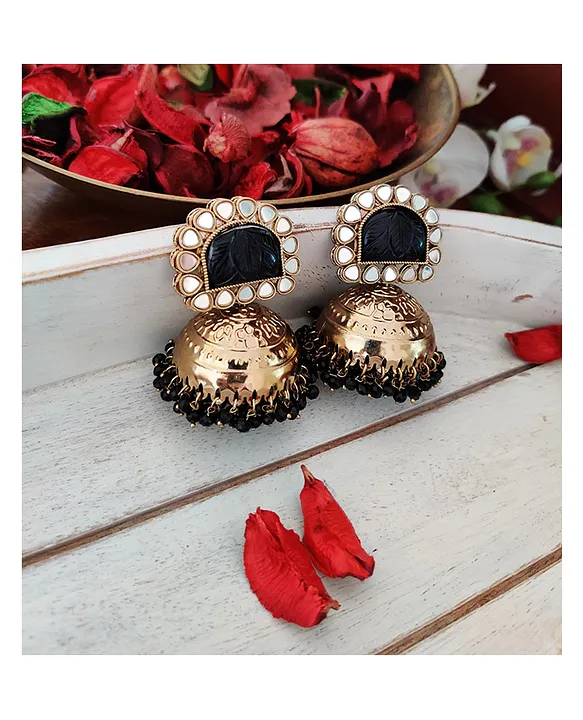 22k Gold Black Enamel Jhumka Earrings | Raj Jewels