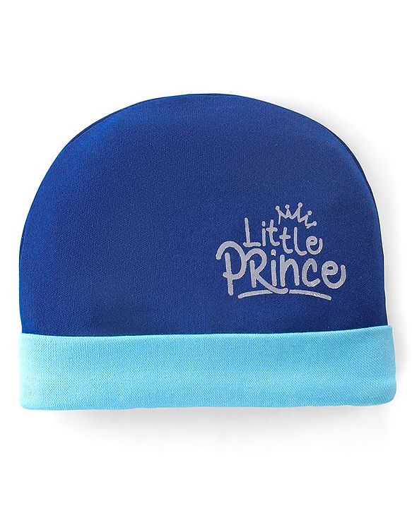 Babyhug 100% Cotton Cap Mittens & Text Print Navy Blue- Diameter 10 cm