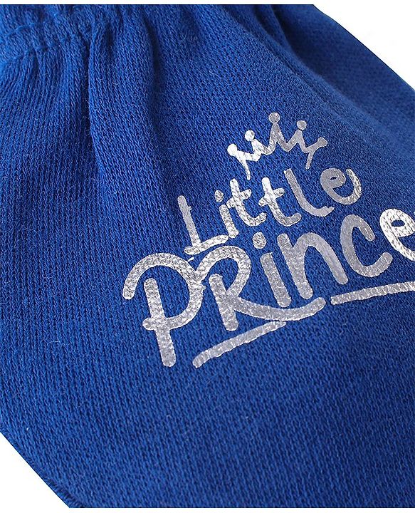 Babyhug 100% Cotton Cap Mittens & Text Print Navy Blue- Diameter 10 cm