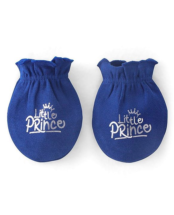 Babyhug 100% Cotton Cap Mittens & Text Print Navy Blue- Diameter 10 cm