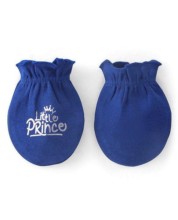 Babyhug 100% Cotton Cap Mittens & Text Print Navy Blue- Diameter 10 cm