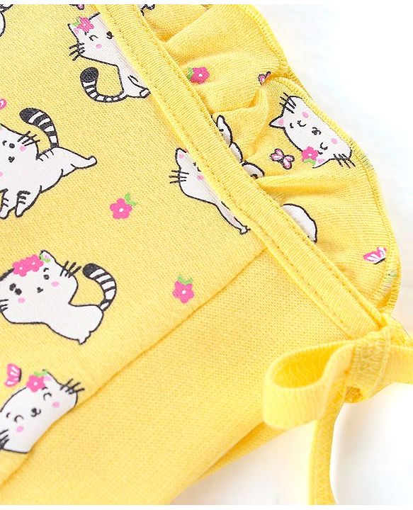 Babyhug 100% Cotton Cap Kitty & Floral Print Pack Of 2 Pink & Yellow - Diameter 12.5