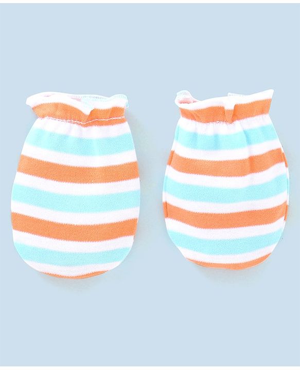 Babyhug 100% Cotton Star Print Mittens Pack of 5 - White Orange & Blue