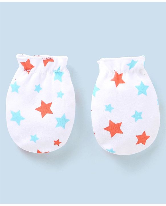 Babyhug 100% Cotton Star Print Mittens Pack of 5 - White Orange & Blue