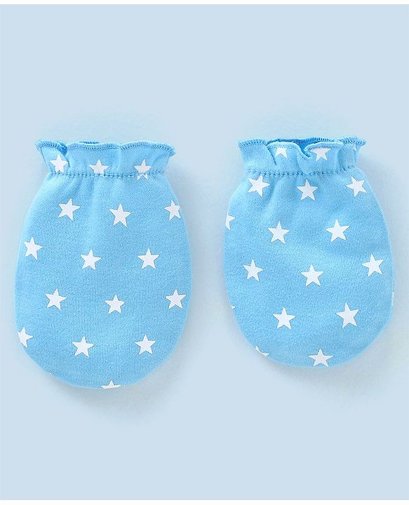 Babyhug 100% Cotton Star Print Mittens Pack of 5 - White Orange & Blue