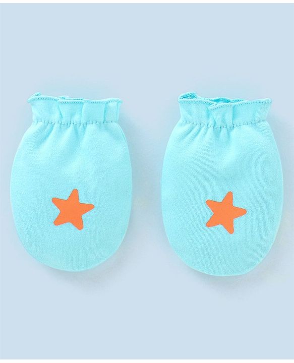 Babyhug 100% Cotton Star Print Mittens Pack of 5 - White Orange & Blue