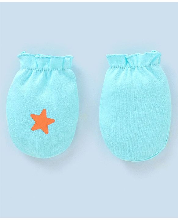 Babyhug 100% Cotton Star Print Mittens Pack of 5 - White Orange & Blue