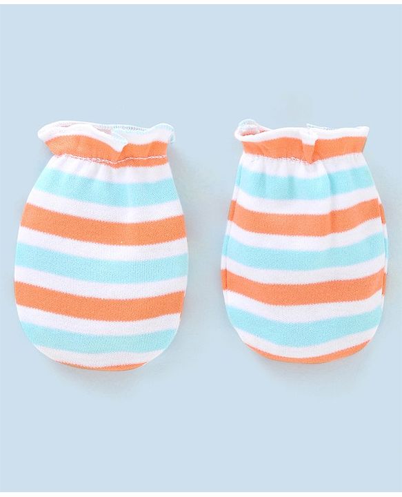 Babyhug 100% Cotton Star Print Mittens Pack of 5 - White Orange & Blue