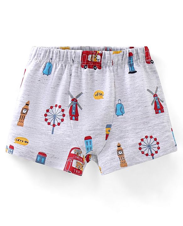 Babyhug 100% Cotton Briefs Stripes & Car Print Pack of 3 - Blue Grey & Maroon