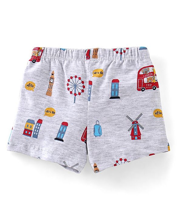 Babyhug 100% Cotton Briefs Stripes & Car Print Pack of 3 - Blue Grey & Maroon