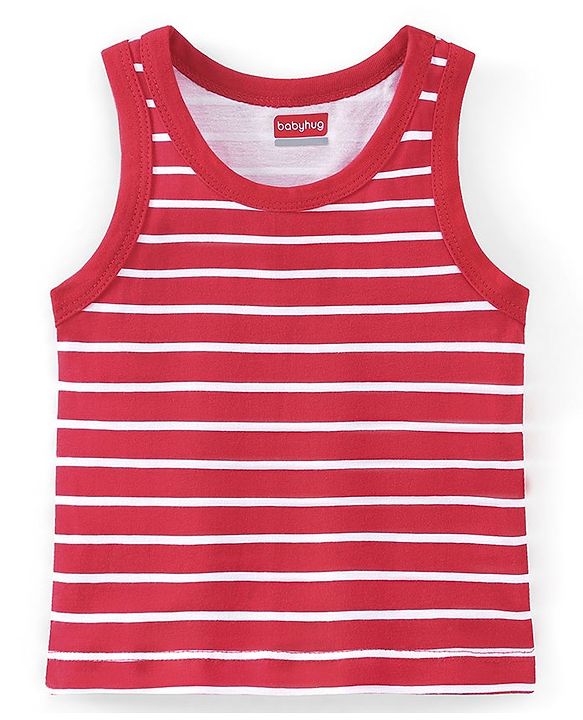 Babyhug 100% Cotton Sleeveless Sando Bus & Wild Animals Print Pack of 3 - Red Blue & Grey