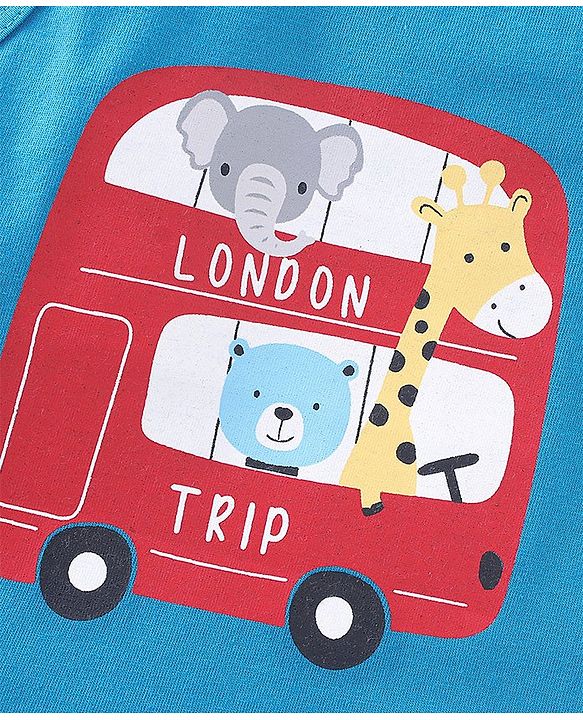 Babyhug 100% Cotton Sleeveless Sando Bus & Wild Animals Print Pack of 3 - Red Blue & Grey