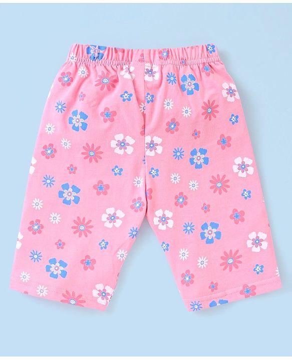 Babyhug Cotton Knit Short Sleeves Night Suit Heart Print - Pink