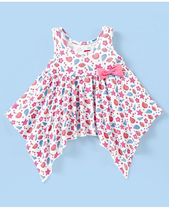 Babyhug 100% Cotton Sleeveless Top & Capri Set Shells Print - White & Pink