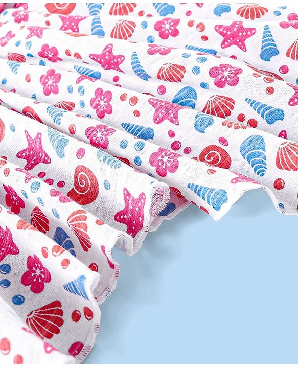 Babyhug 100% Cotton Sleeveless Top & Capri Set Shells Print - White & Pink