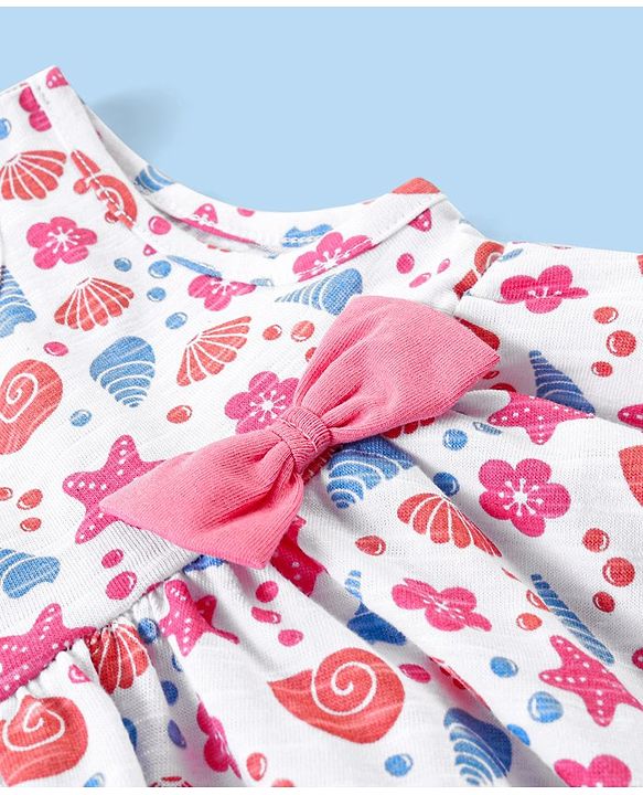 Babyhug 100% Cotton Sleeveless Top & Capri Set Shells Print - White & Pink