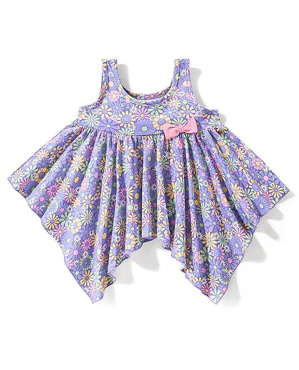 Babyhug 100% Cotton Sleeveless Top & Capri Set Floral Print- Purple & Pink