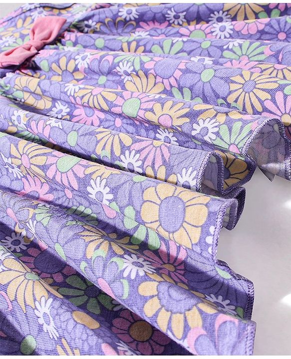 Babyhug 100% Cotton Sleeveless Top & Capri Set Floral Print- Purple & Pink