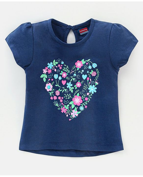 Babyhug Cotton Knit Cap Sleeves Capri Night Suit Floral Print - Navy