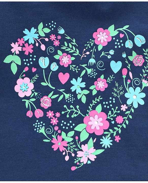 Babyhug Cotton Knit Cap Sleeves Capri Night Suit Floral Print - Navy