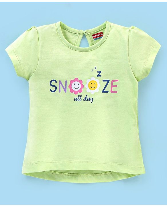 Babyhug Cotton Knit Cap Sleeves Capri Night Suit Snooze Print - Green