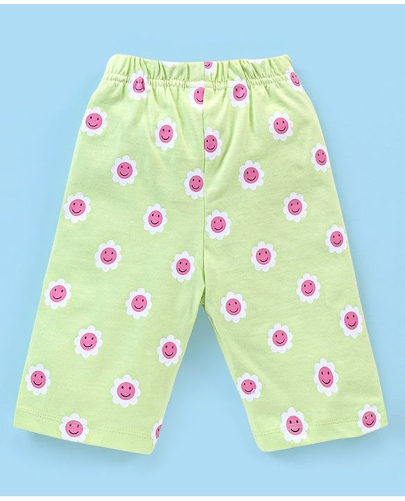 Babyhug Cotton Knit Cap Sleeves Capri Night Suit Snooze Print - Green