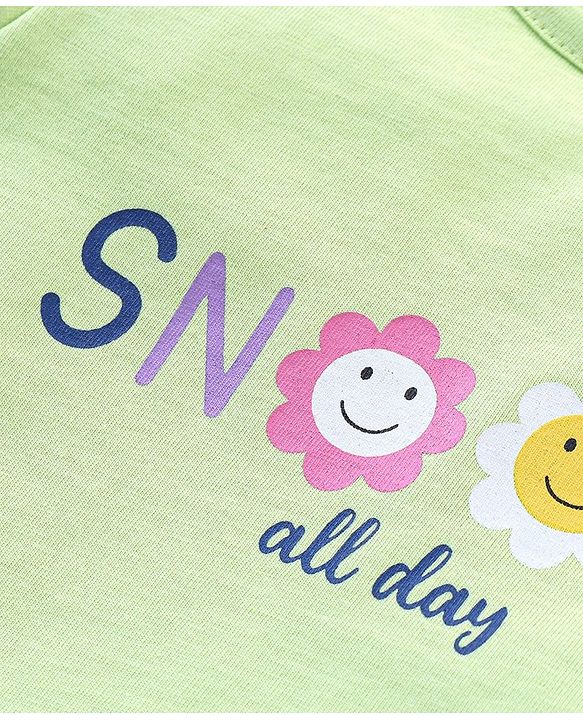 Babyhug Cotton Knit Cap Sleeves Capri Night Suit Snooze Print - Green