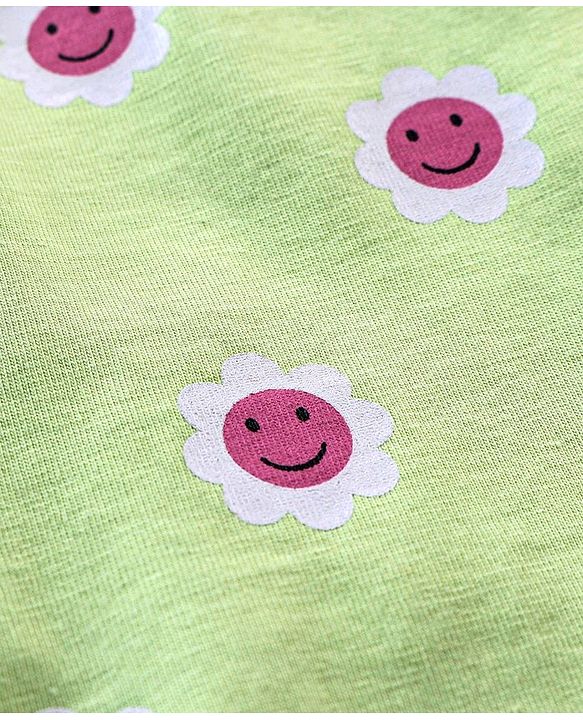 Babyhug Cotton Knit Cap Sleeves Capri Night Suit Snooze Print - Green